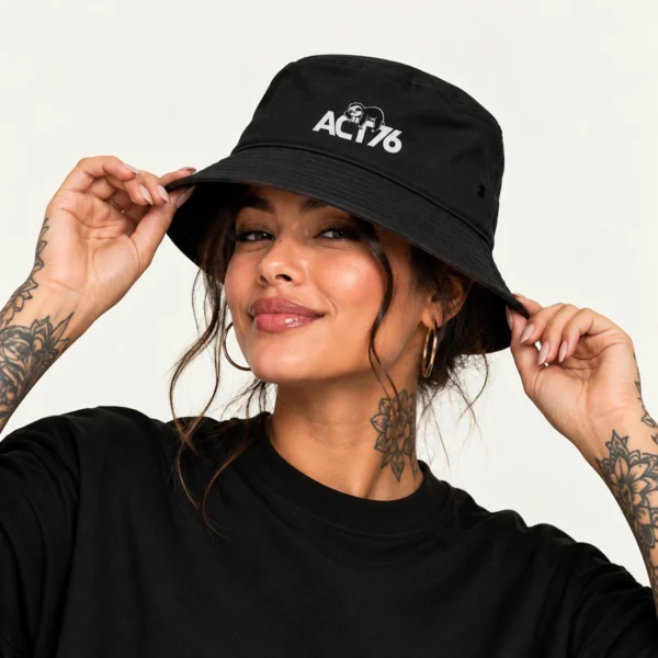 ACT76 Sloth Logo Bucket Hat – Black