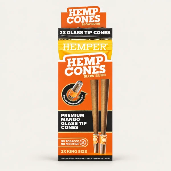 Hemper Mango King Size Hemp Cones + Glass Tips – 2 stuks